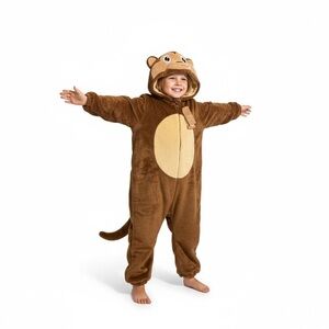 Kids Brown Monkey Plush Hooded Onesie Pajama Costume by MCM More Fun More